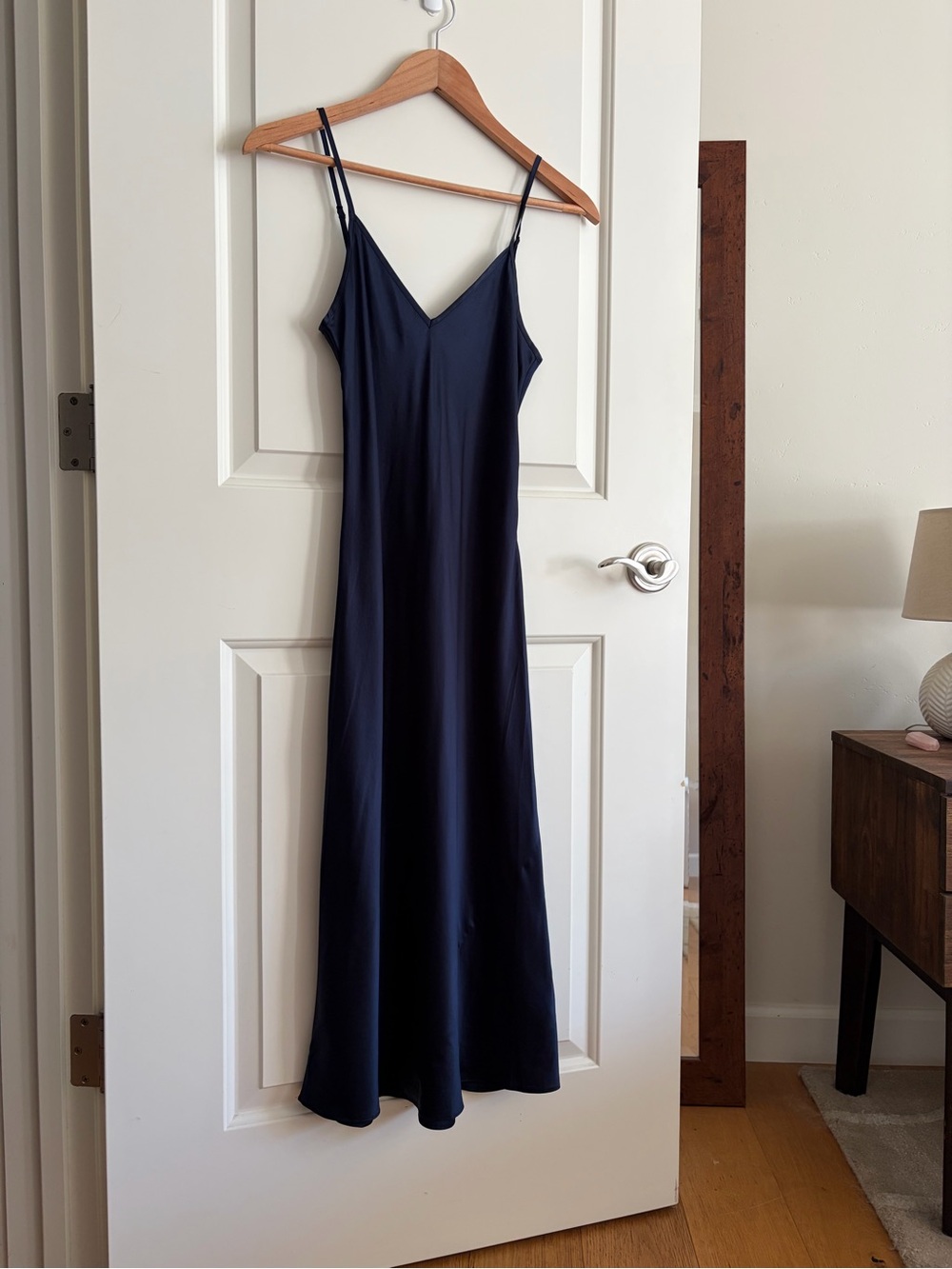 Quince Navy Blue Maxi Slip Dress with Spaghetti Straps